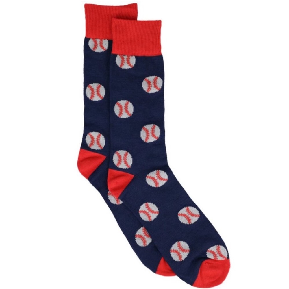 NEW Fun Novelty Blue, White and Red Baseball Patterned Socks Men Size 6-12